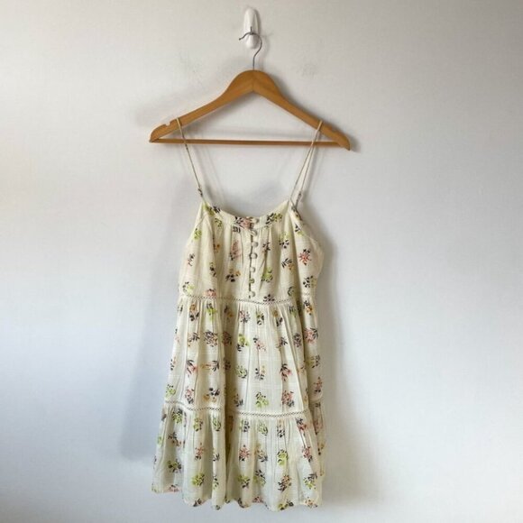 Urban Outfitters UO Honey Tiered Frock Mini Dress Cream Floral Size Small - Picture 5 of 10
